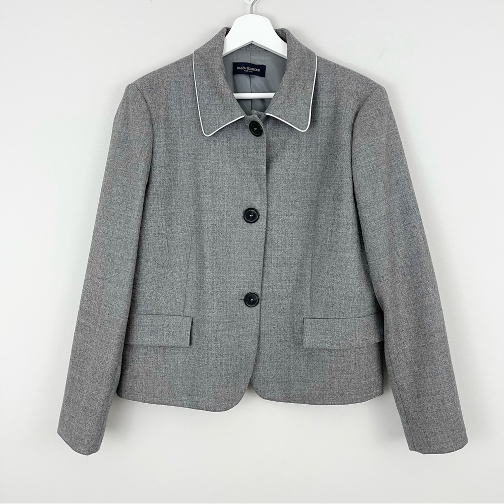 Piazza Sempione Grey Wool 3 Button Blazer Jacket Tipped Collar